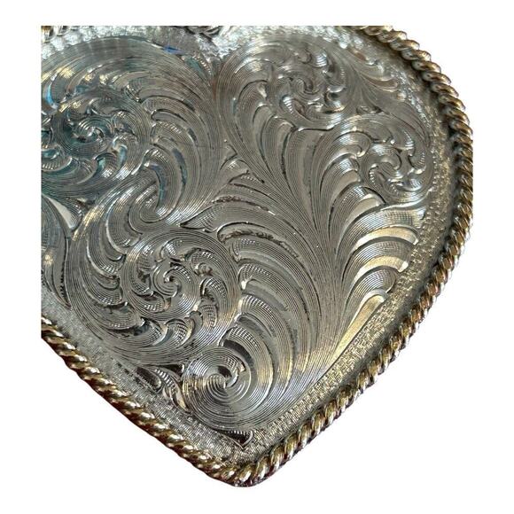 Montana Silversmiths Sterling Silver Plate Western Floral Heart Belt Buckle VTG main image 6